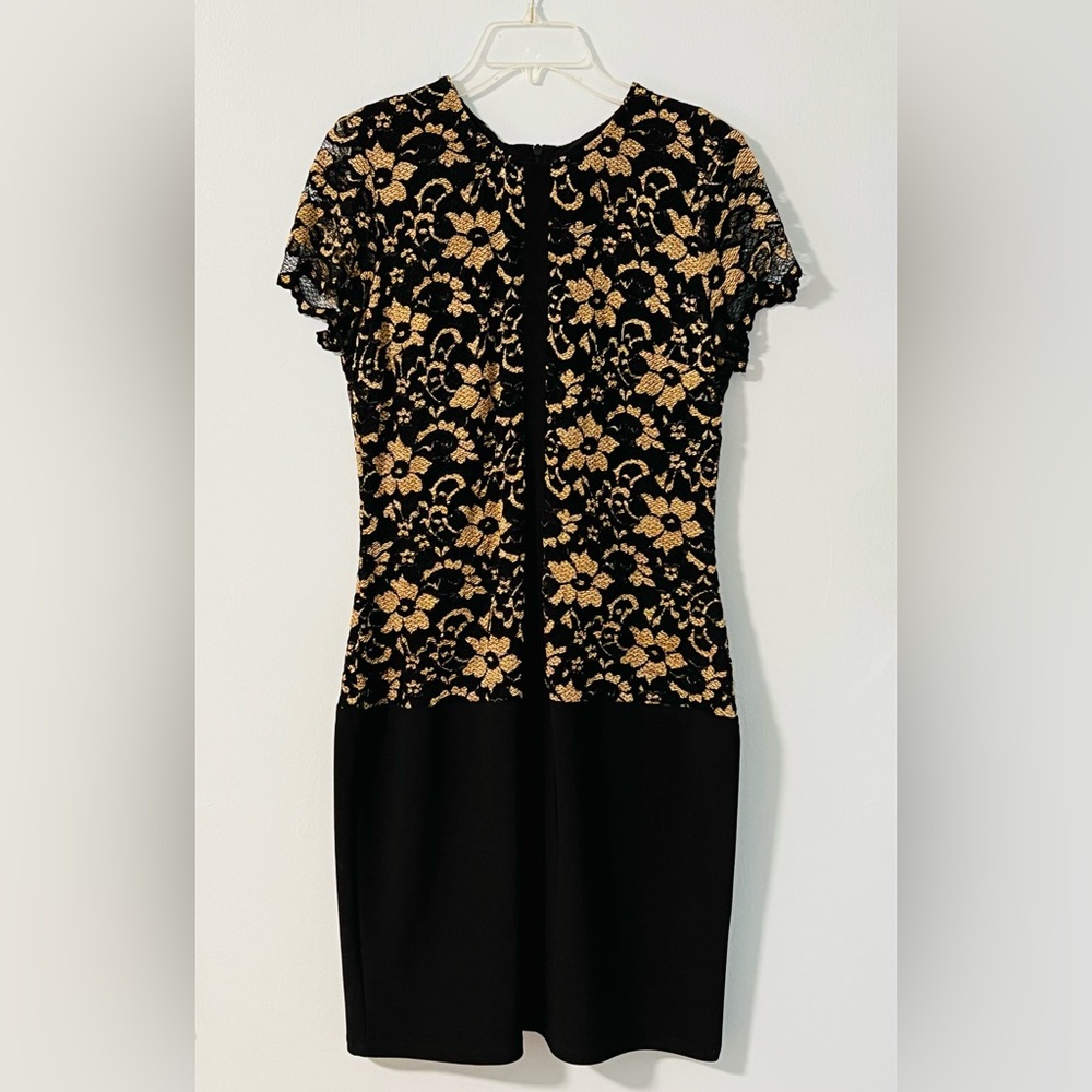Joseph Ribkoff Black & Platinum Gold Bodycon Dress